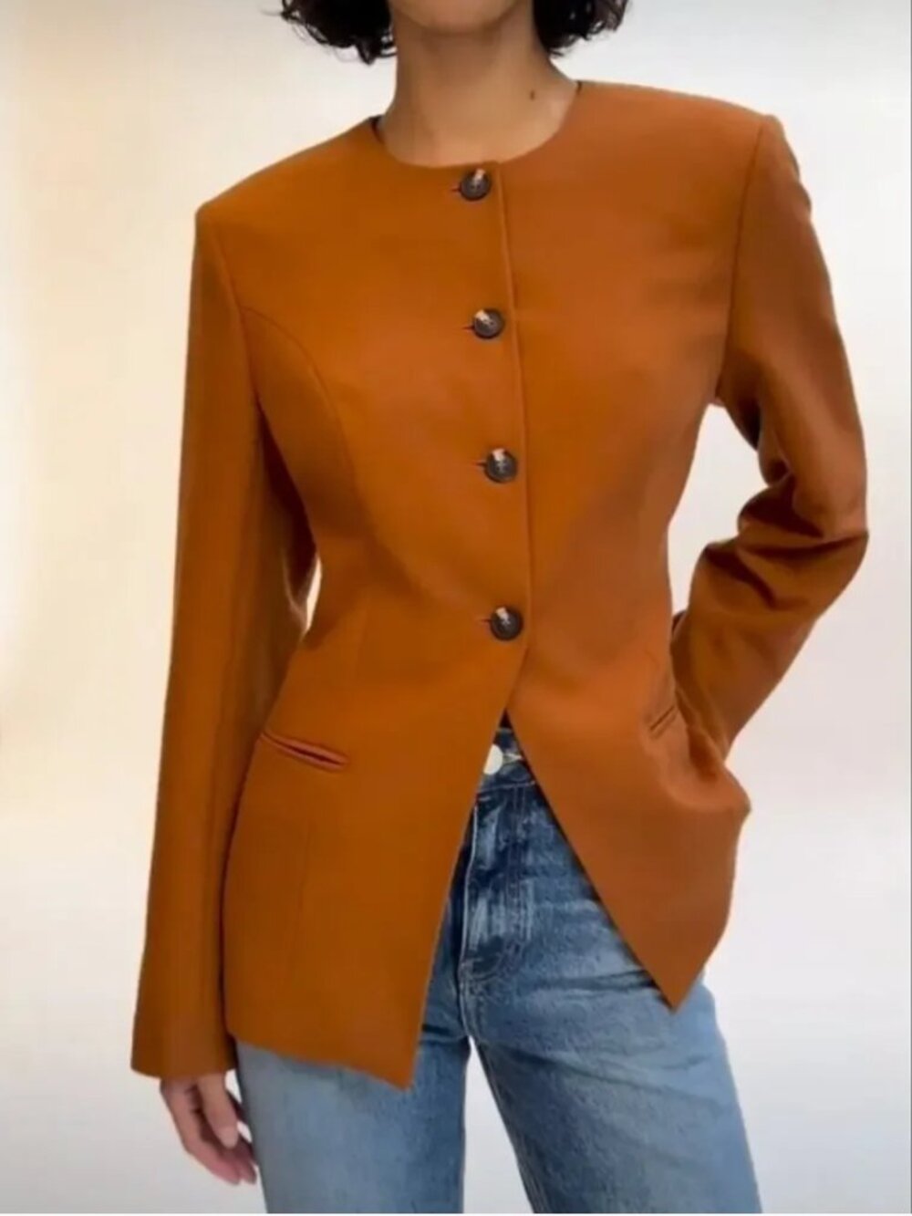 Aligne Daphne Long Waisted Blazer in Cognac